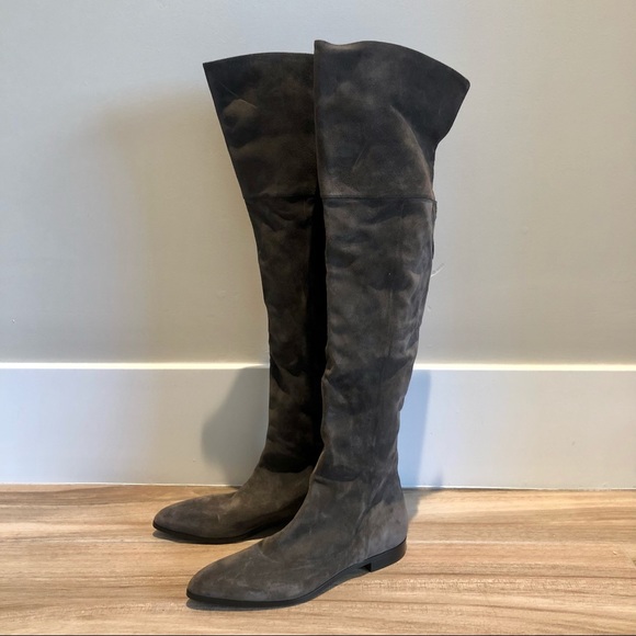 Prada Shoes - PRADA Over the Knee Pointed Toe Suede Boots Size 39 / US Size 9
